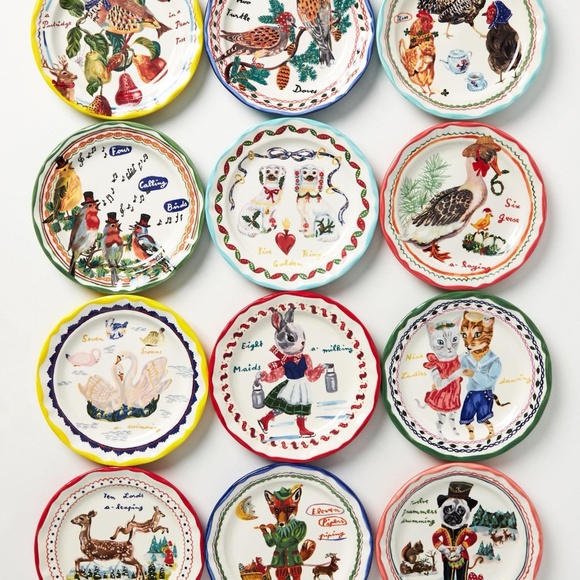 NWT Anthropologie Nathalie Lete 12 Days  Christmas Lords Leaping Dessert Plate - Picture 3 of 3